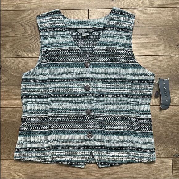 Vintage Koret Blue Striped Button Front‎ Vest Size Medium - Picture 1 of 9